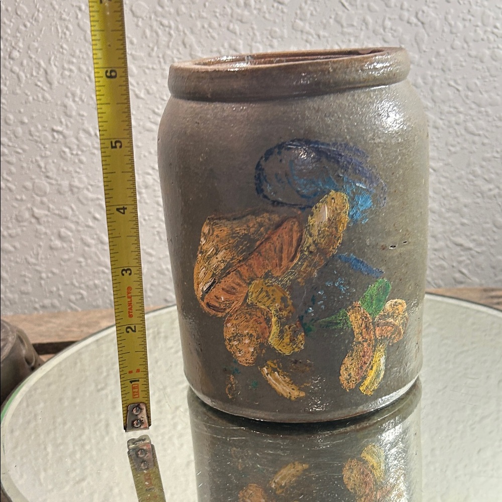 Vintage Crock with Handmade Mushroom Artistic Design Cottage Core - Picture 6 of 13